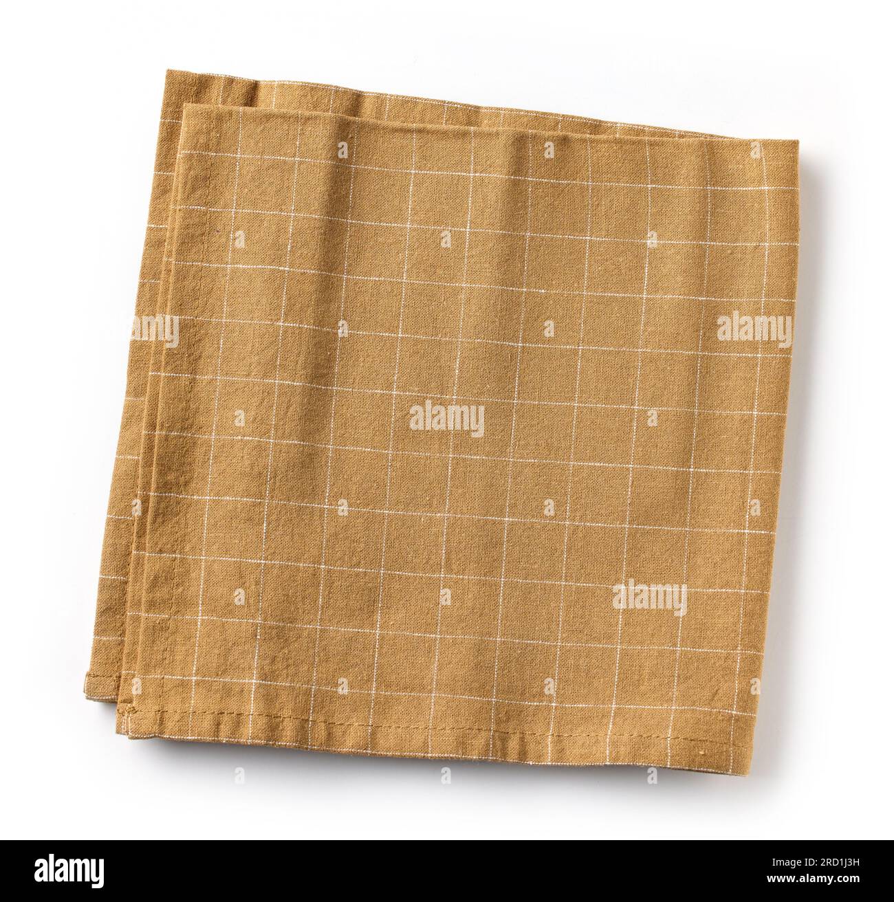 brown folded cotton napkin isolated on white background, top view Stock Photo