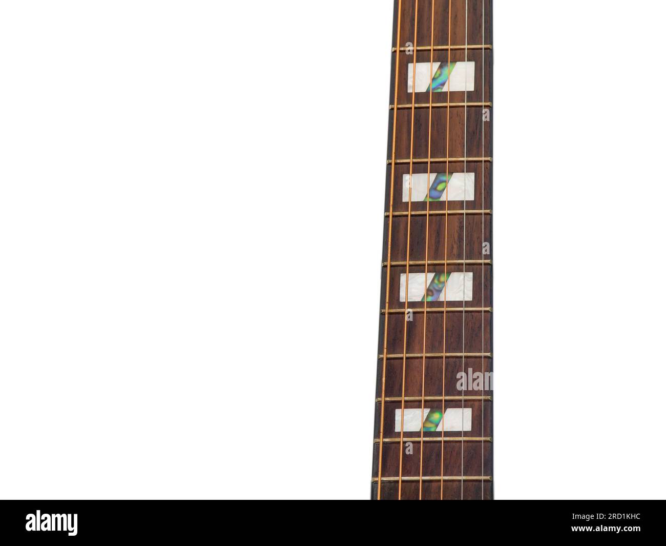 Image of guitar fingerboard isolated on white, inlay bar style Stock