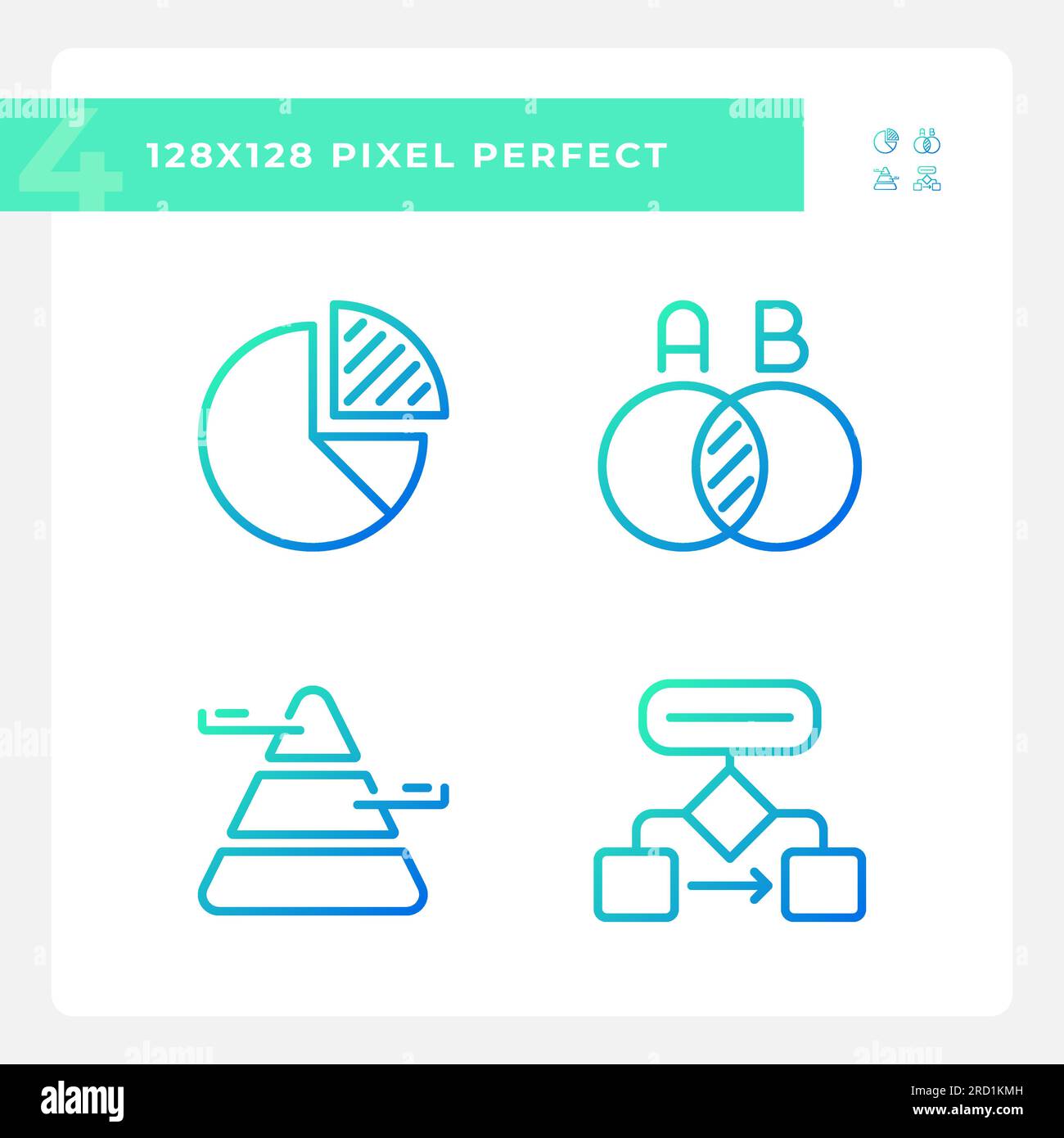 Data presentation gradient linear vector icons set Stock Vector