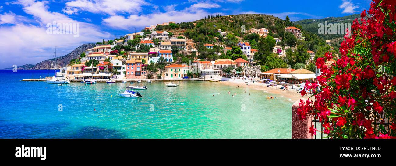 One of the most beautiful traditional greek villages - scenic Assos in Kefalonia (Cephalonia) Ionian islands , popular tourist destination in Greece Stock Photo