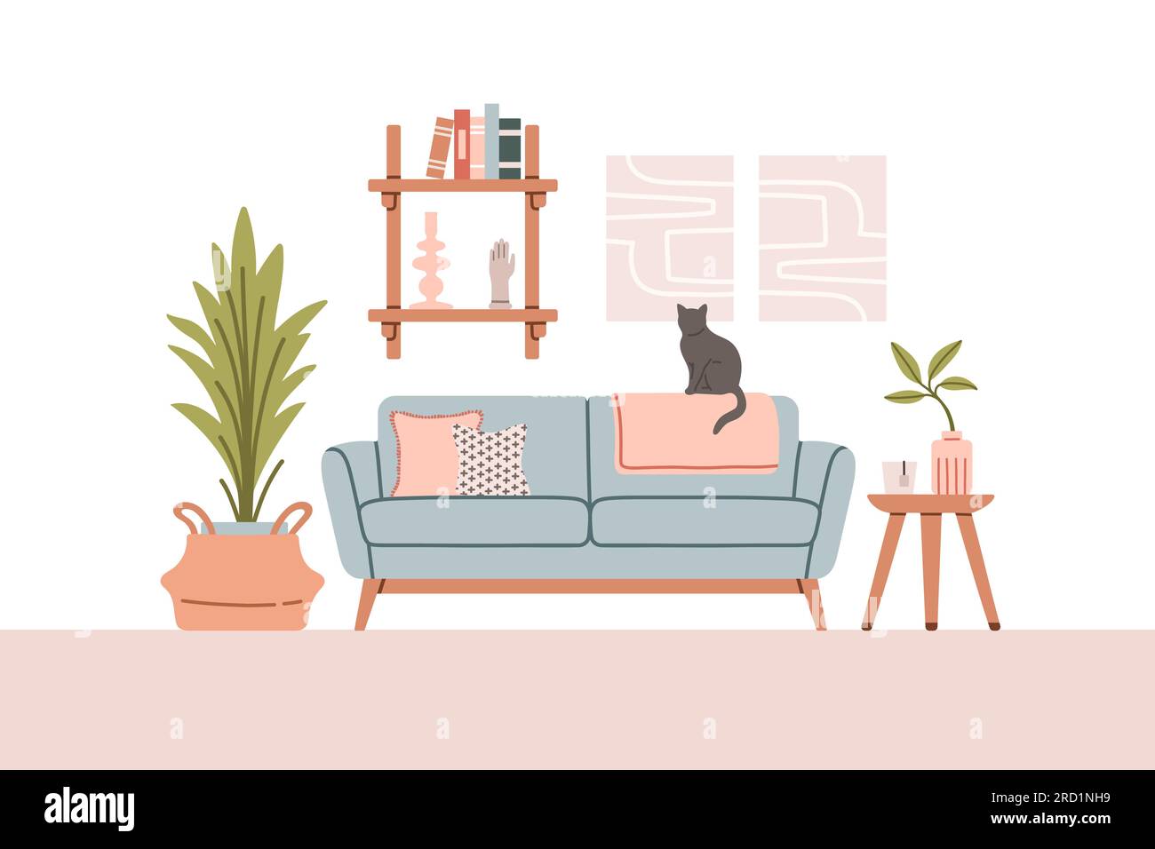 Living room modern interior set. Vector flat style collection of ...
