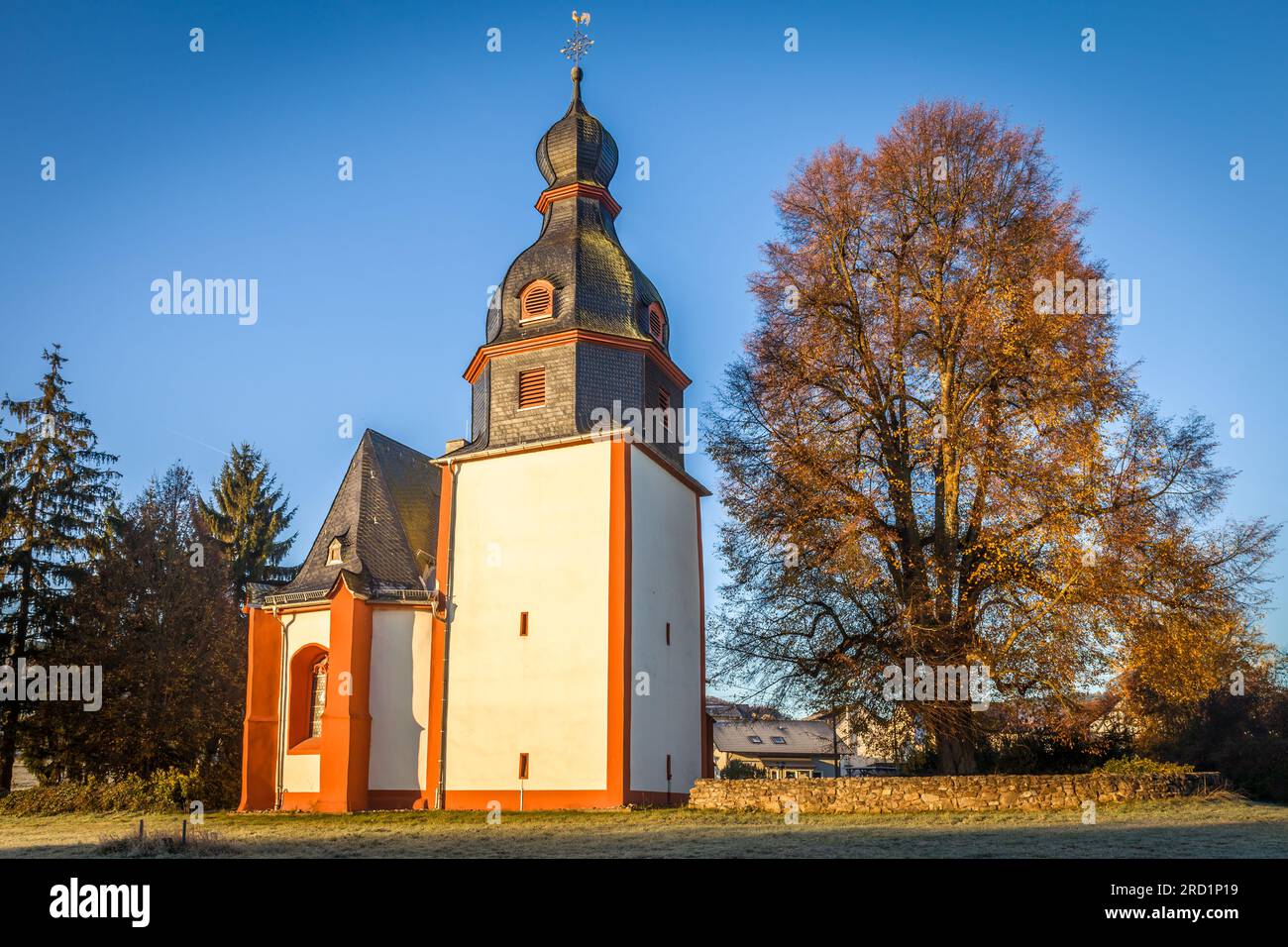 geography / travel, Germany, Hesse, Niedernhausen, St. John's Church in Niederseelbach, Niedernhausen, ADDITIONAL-RIGHTS-CLEARANCE-INFO-NOT-AVAILABLE Stock Photo