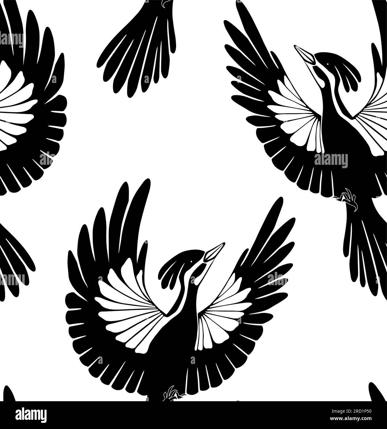 Seamless vector pattern of woodpeckers silhouettes. Texture with black