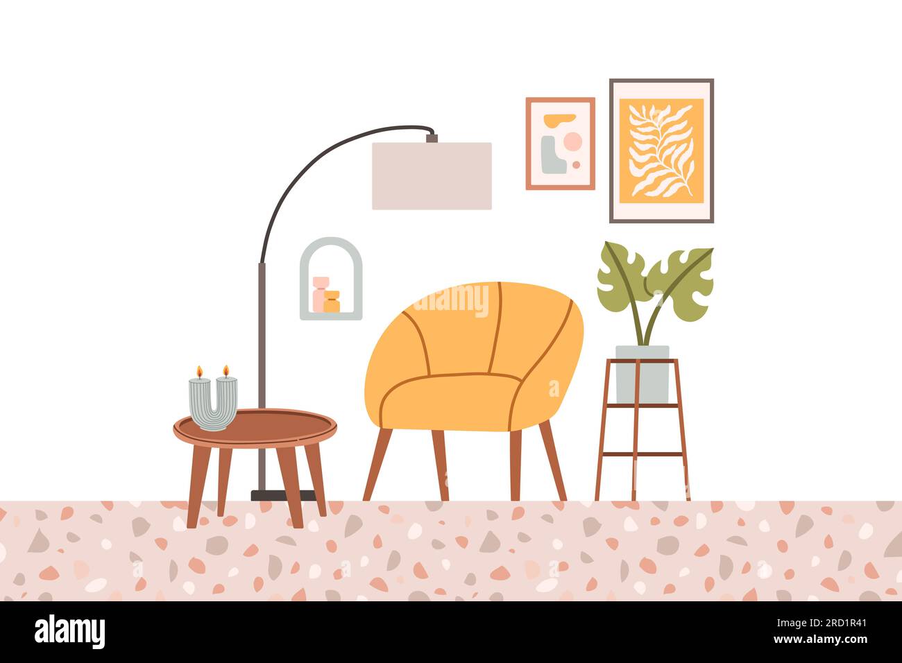 Living room modern interior set. Vector flat style collection of ...