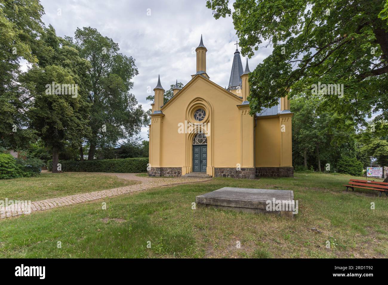 The Evangelical Schinkel Church, located in Großbeeren (Teltow-Fläming district) in the state of Brandenburg, was built from 1818 to 1820 based on a d Stock Photo