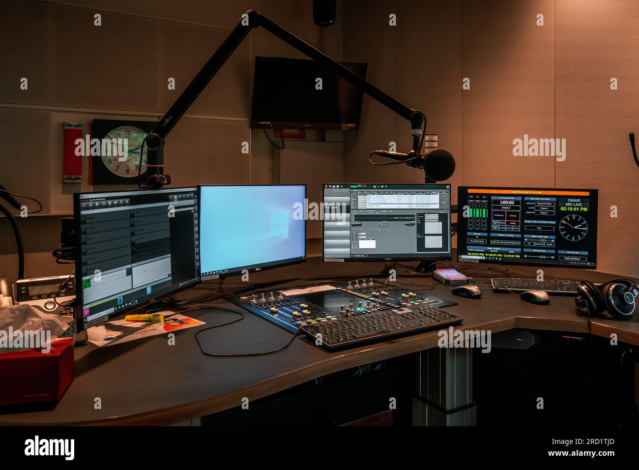 Brisbane, Australia The ABC Studios radio broadcast room Stock Photo