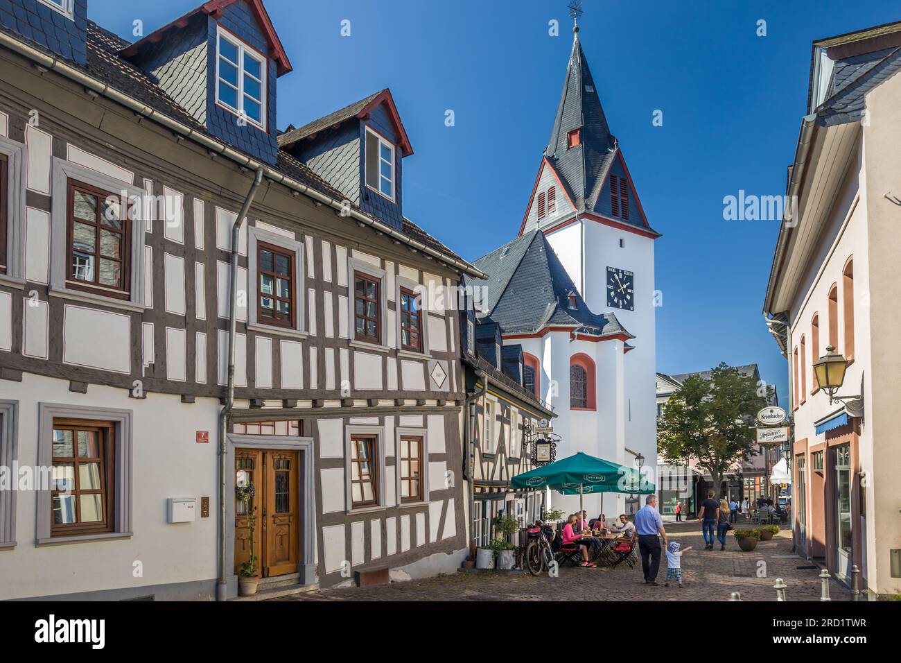 geography / travel, Germany, Hesse, Idstein, old town alley in Idstein with Uniting Church, ADDITIONAL-RIGHTS-CLEARANCE-INFO-NOT-AVAILABLE Stock Photo
