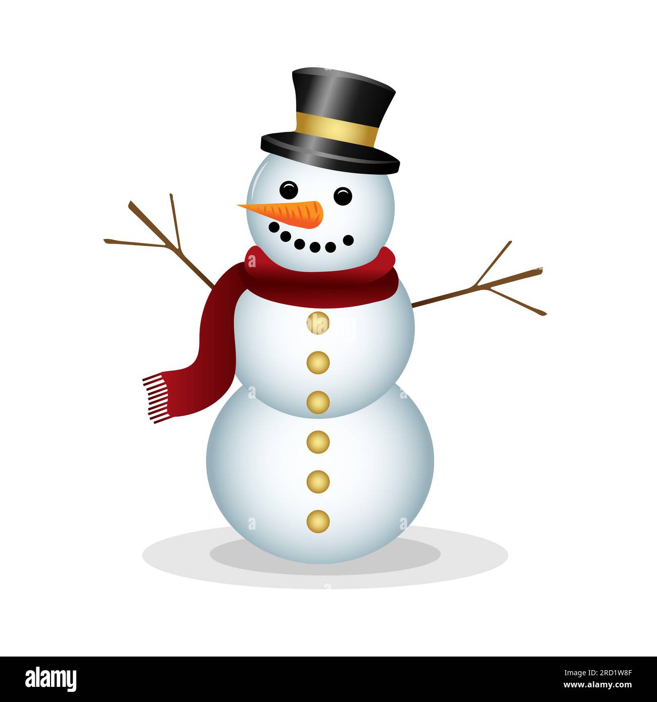 Snowman in a hat and scarf with gold buttons. isolated on a white ...