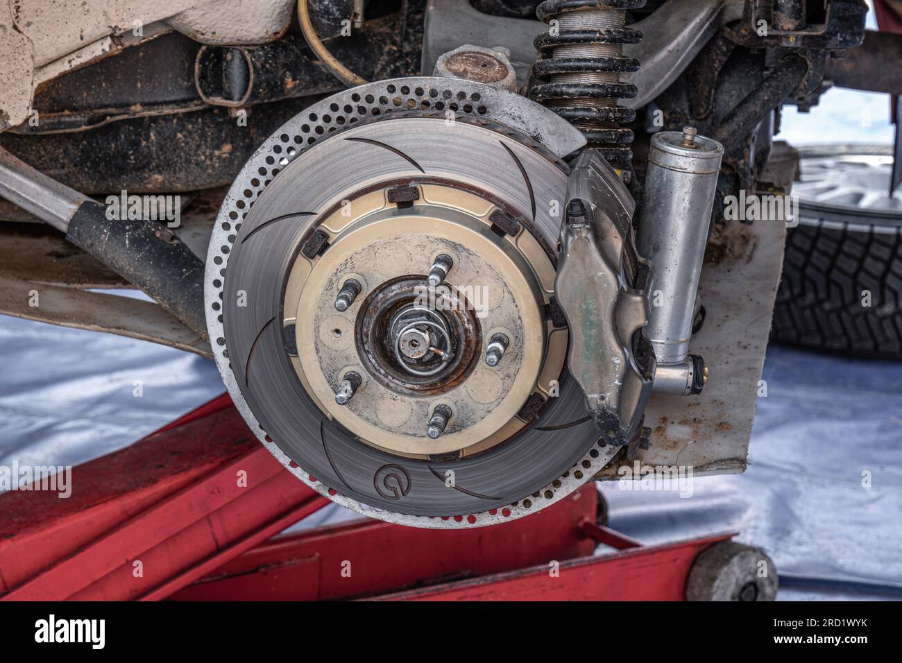 Rally race car brake system detail close up Stock Photo Alamy