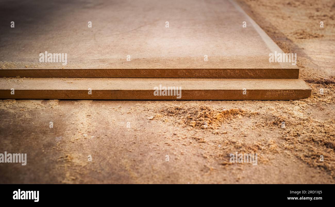 MDF chipboard with sawdust, close view Stock Photo Alamy