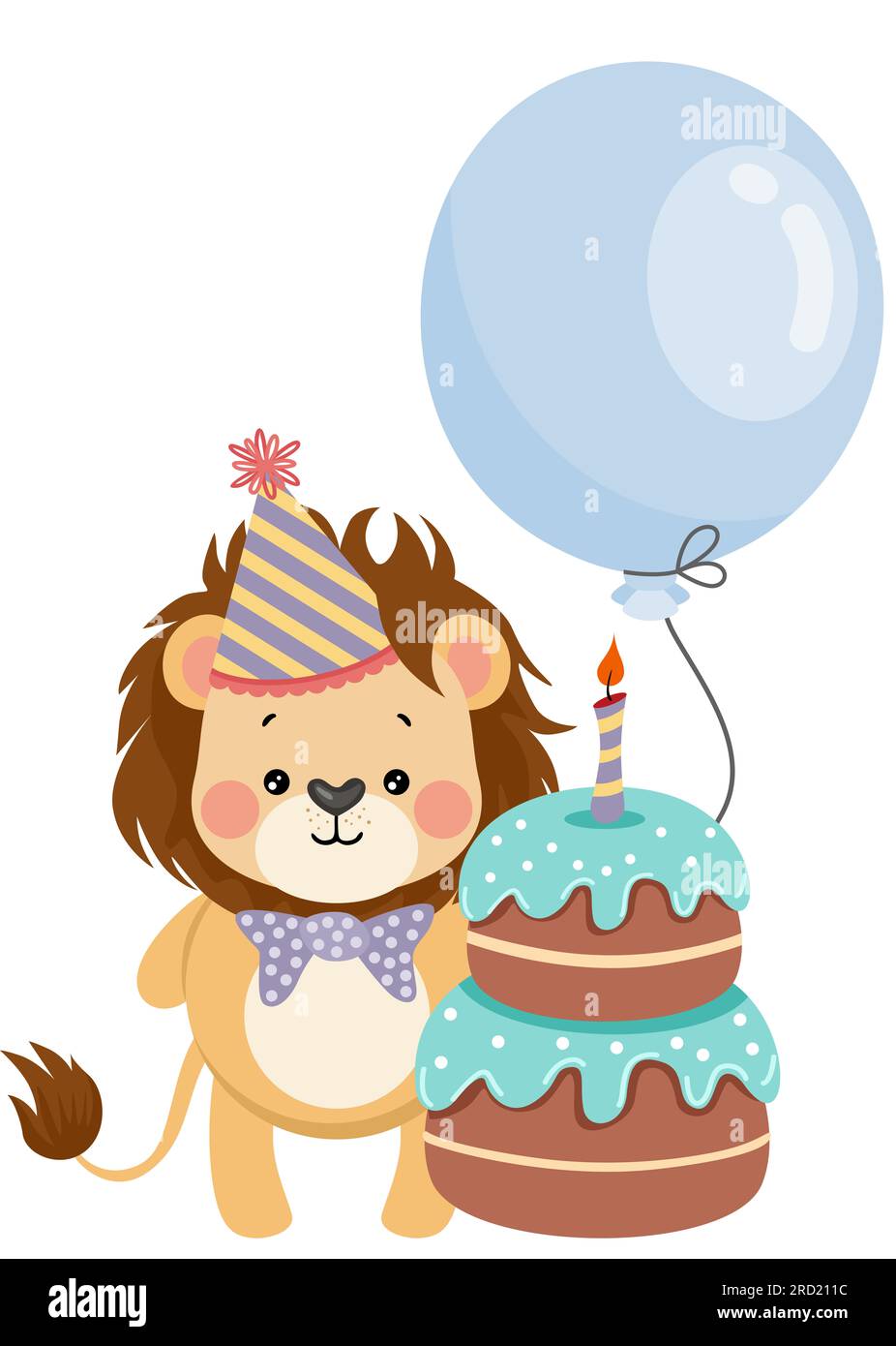Cute lion with balloon and happy birthday cake Stock Photo - Alamy