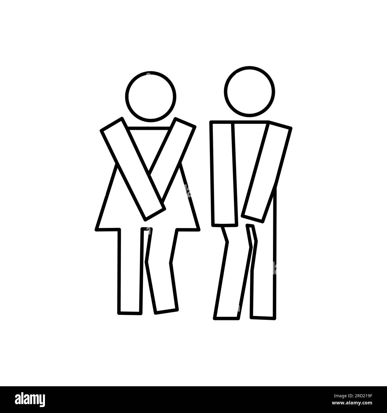 Wc toilet funny pictogram sign. Woman, man pictogram figure toilet, restroom, washroom wc sign. Stock Vector