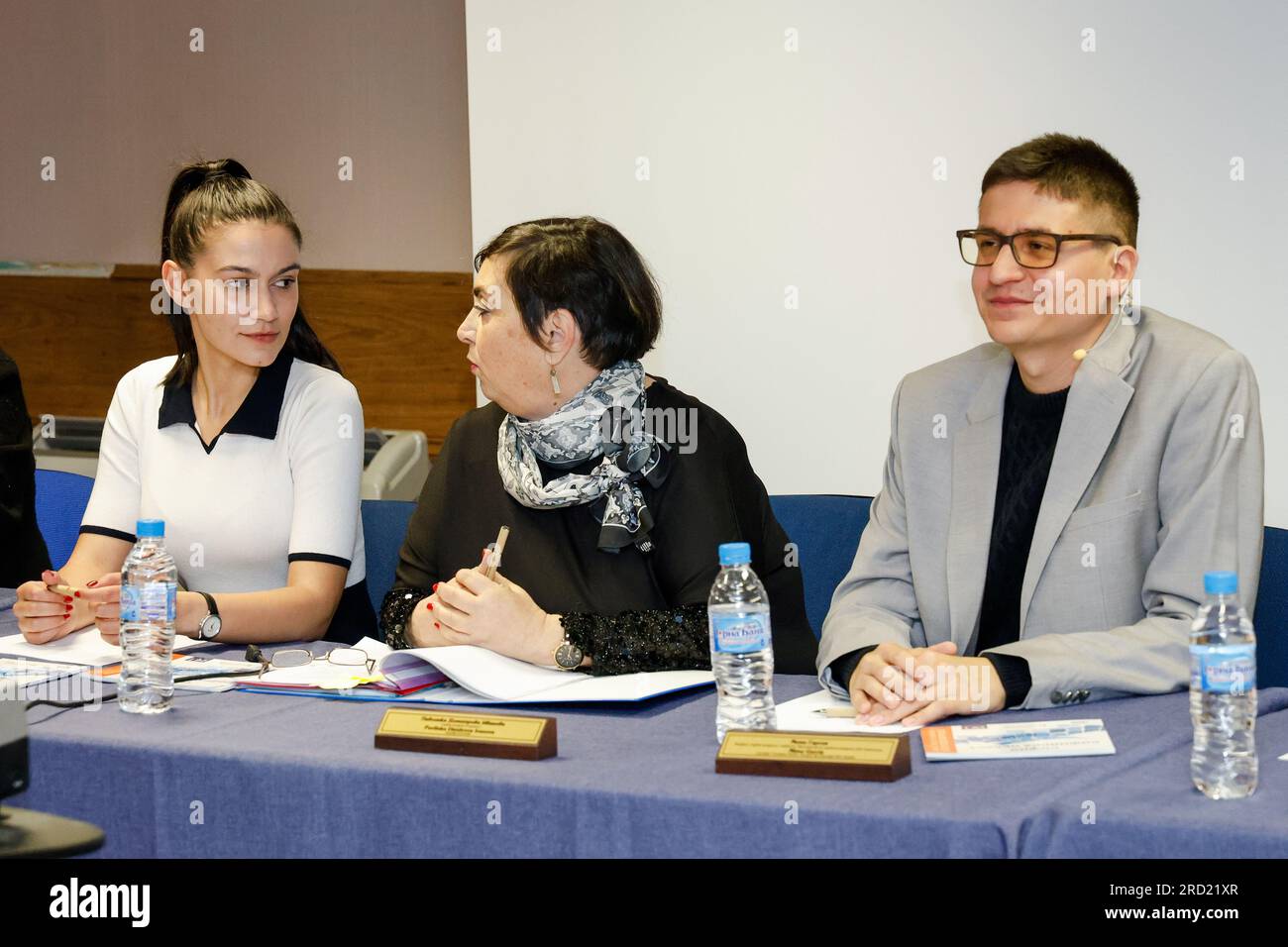 European Day Of Lay Judges May 13, 2023 Sofia, Bulgaria Mimo Garcia, Pavlinka Dimitrova Ivanova (center), Svetla K. Nencheva Мимо Гарсия Stock Photo
