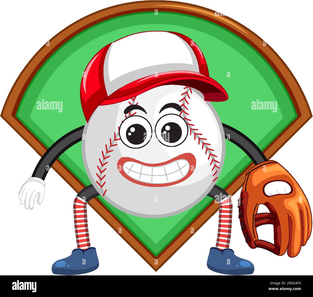 Baseball Cartoon Character with Eyes and Mouth illustration Stock