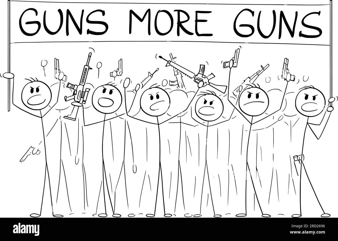 Dangerous armed crowd holding guns demonstrating for more guns , vector