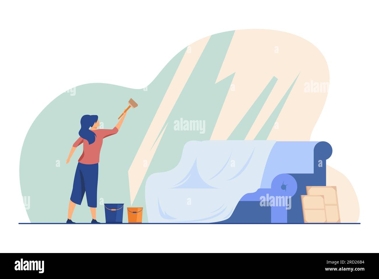 Woman washing panoramic window Stock Vector
