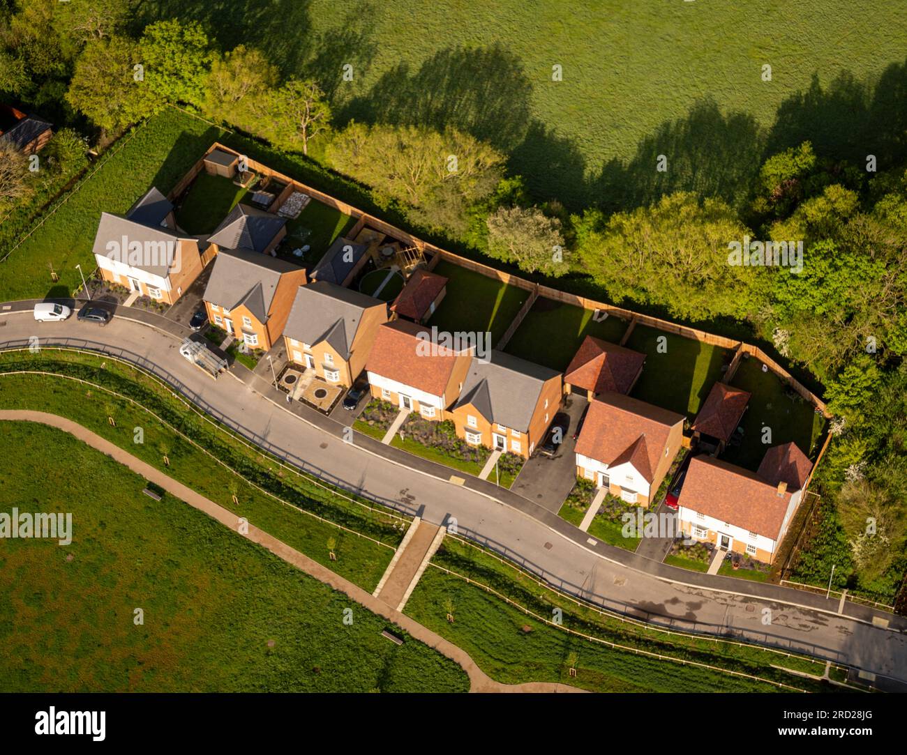 Aerial view of new housing in the village of Staplehurst, Kent, UK