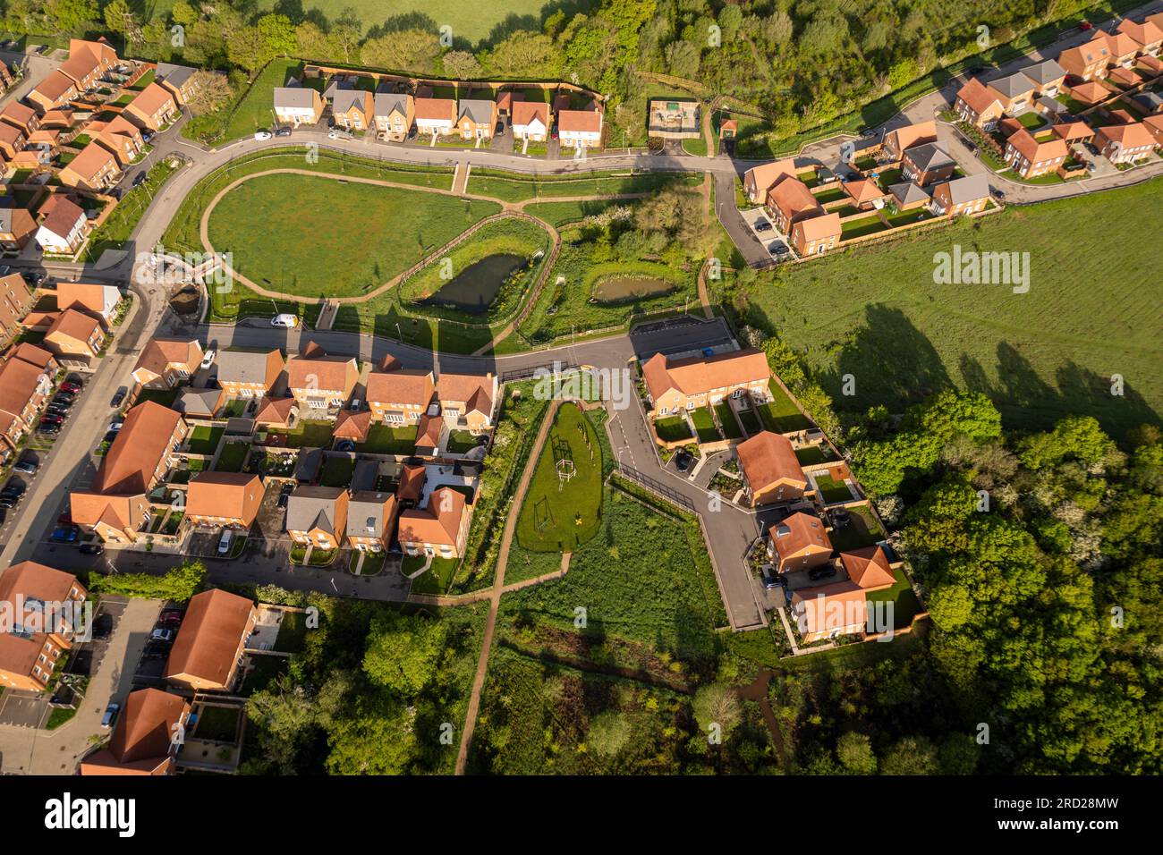 Aerial view of new housing in the village of Staplehurst, Kent, UK Stock Photo