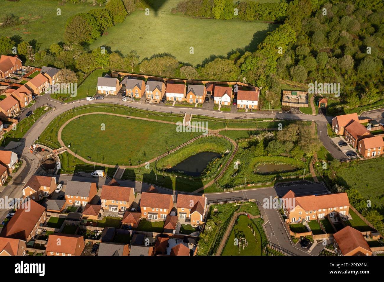 Aerial view of new housing in the village of Staplehurst, Kent, UK