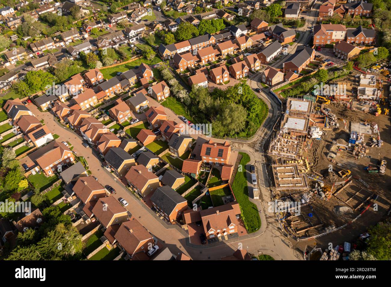 Aerial view of new housing in the village of Staplehurst, Kent, UK