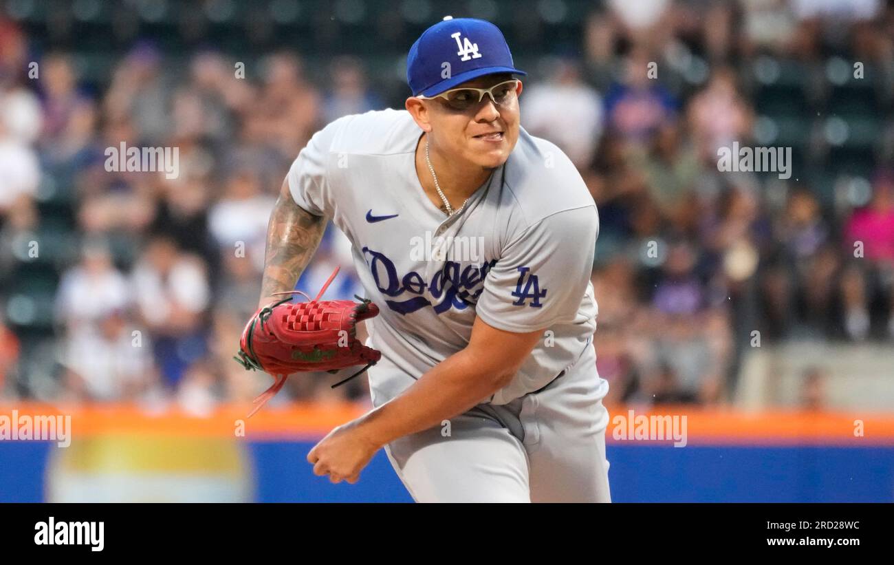 Los Angeles Dodgers pitcher Julio Urias delivers against the New