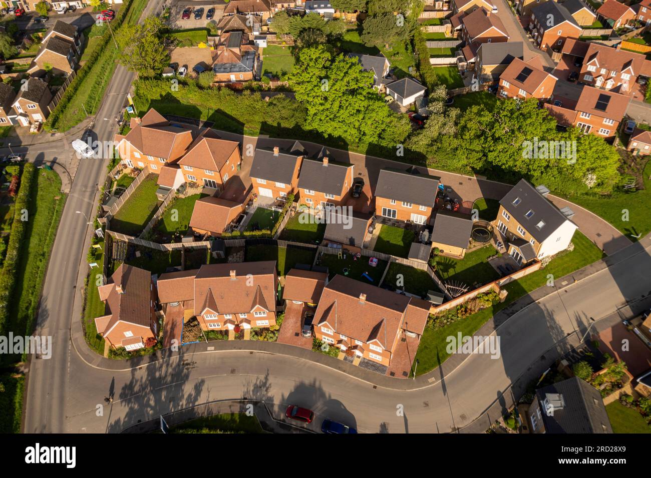 Aerial view of new housing in the village of Staplehurst, Kent, UK
