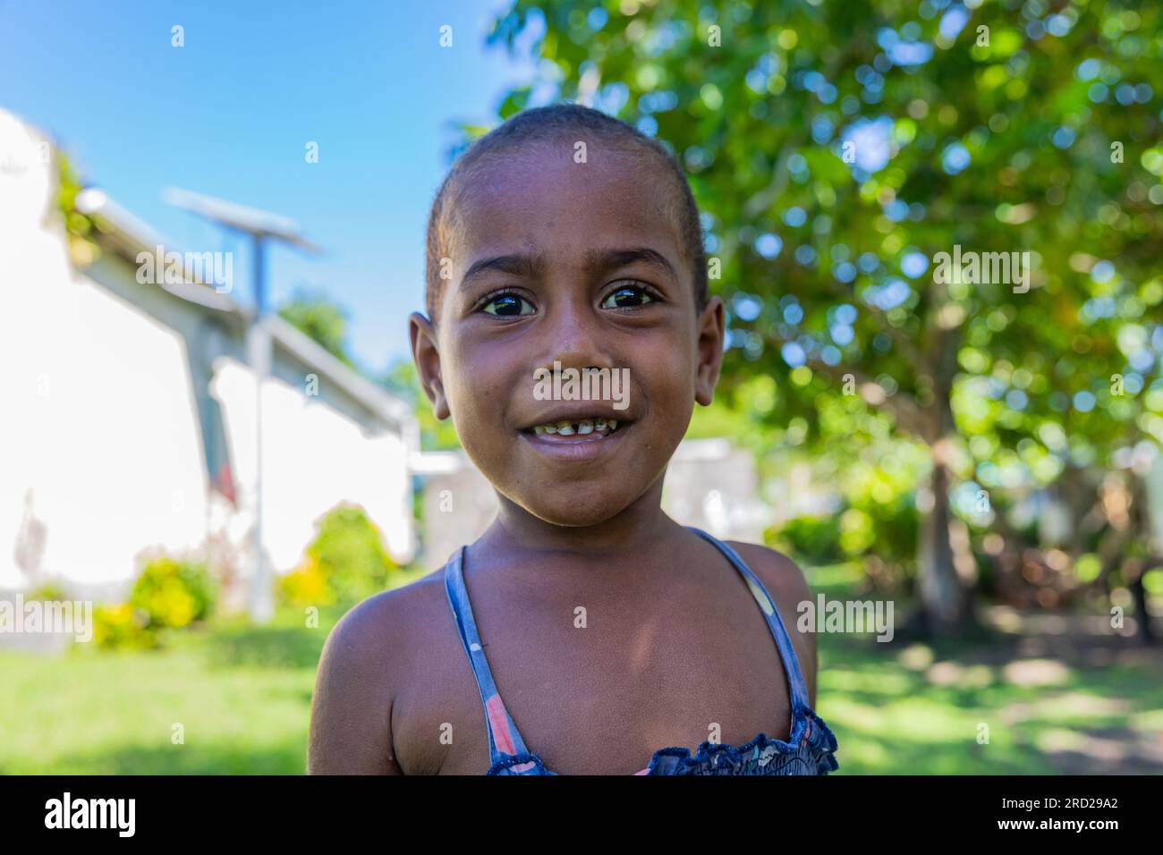 Viti Levu, Fiji: 26 May 2023: happy young girl in a rural area of Viti ...