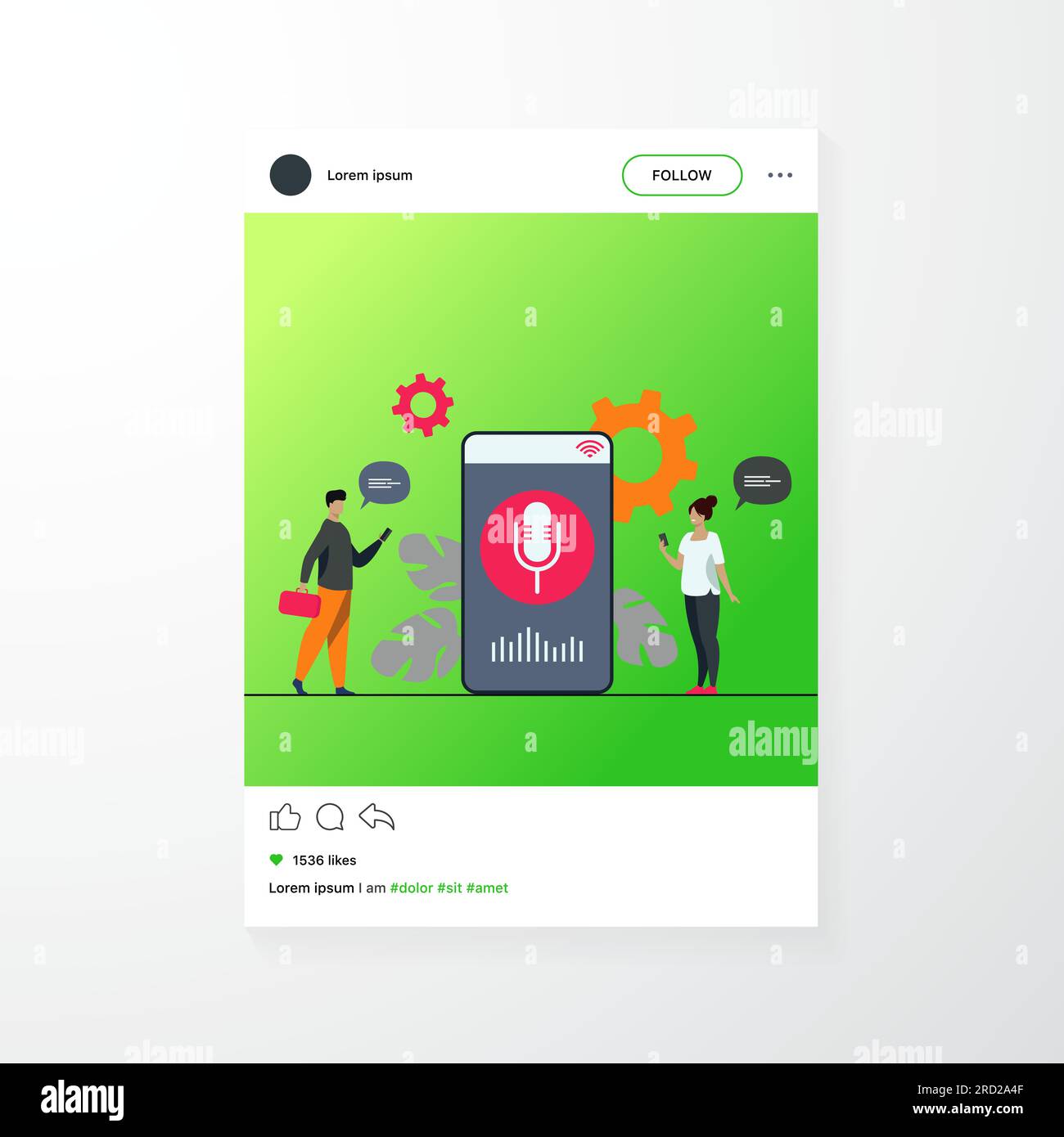 People using voice assistant app on smartphone Stock Vector