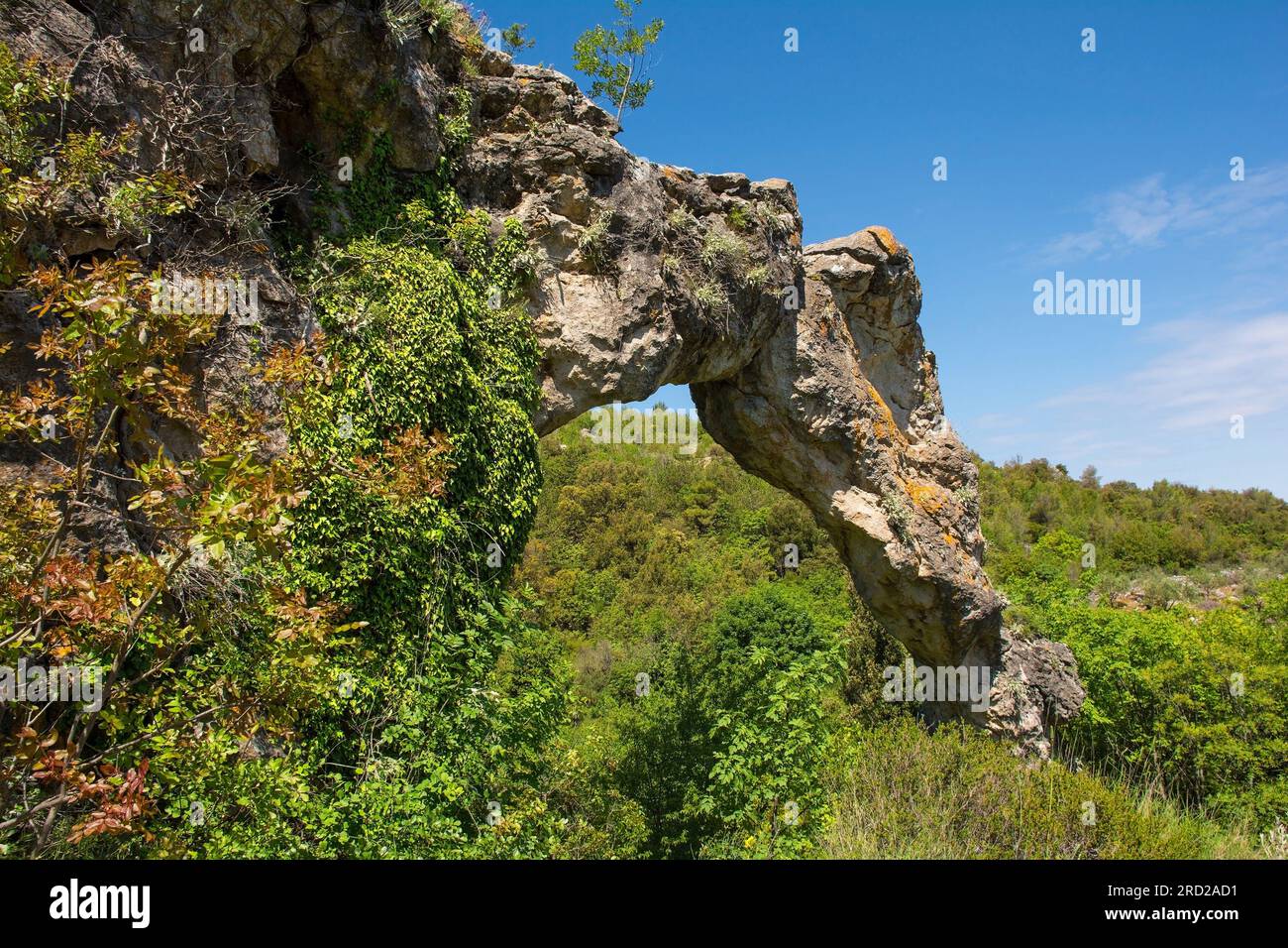 Kolac Rock Arch near Nerezisca on Brac Island, Croatia. A result of a mixture of steambank, wind, water and temperature erosion, and protected as a ge Stock Photo