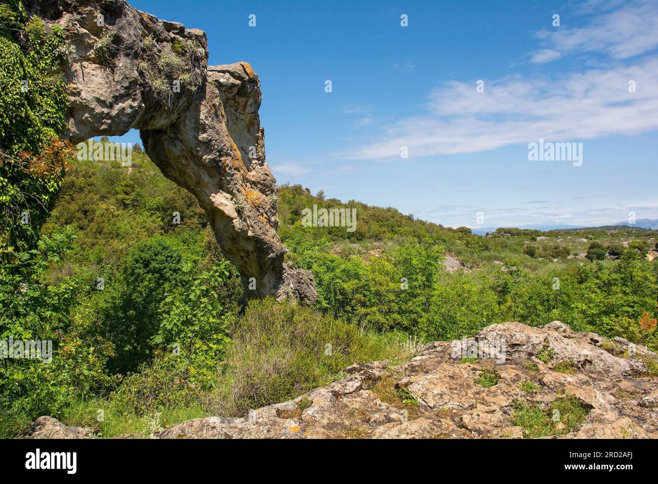 Kolac Rock Arch near Nerezisca on Brac Island, Croatia. A result of a mixture of steambank, wind, water and temperature erosion, and protected as a ge Stock Photo