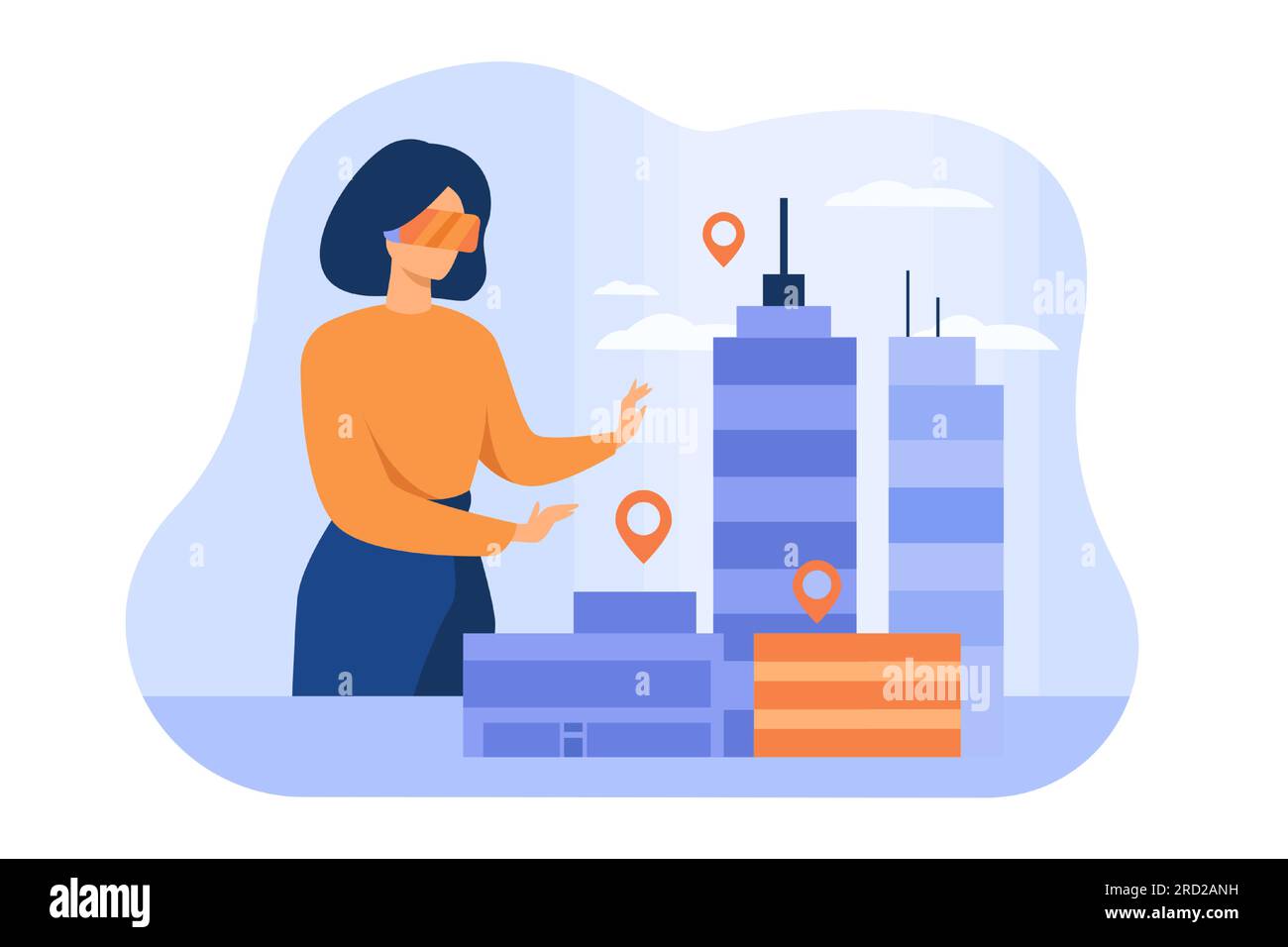 Woman modeling 3d office buildings on table Stock Vector