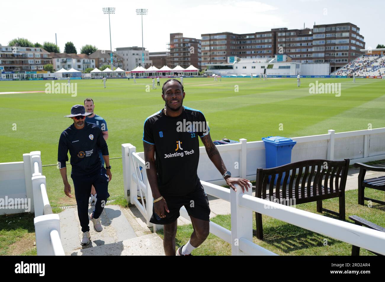 Sussex and England cricketer Jofra Archer seen back in training at the