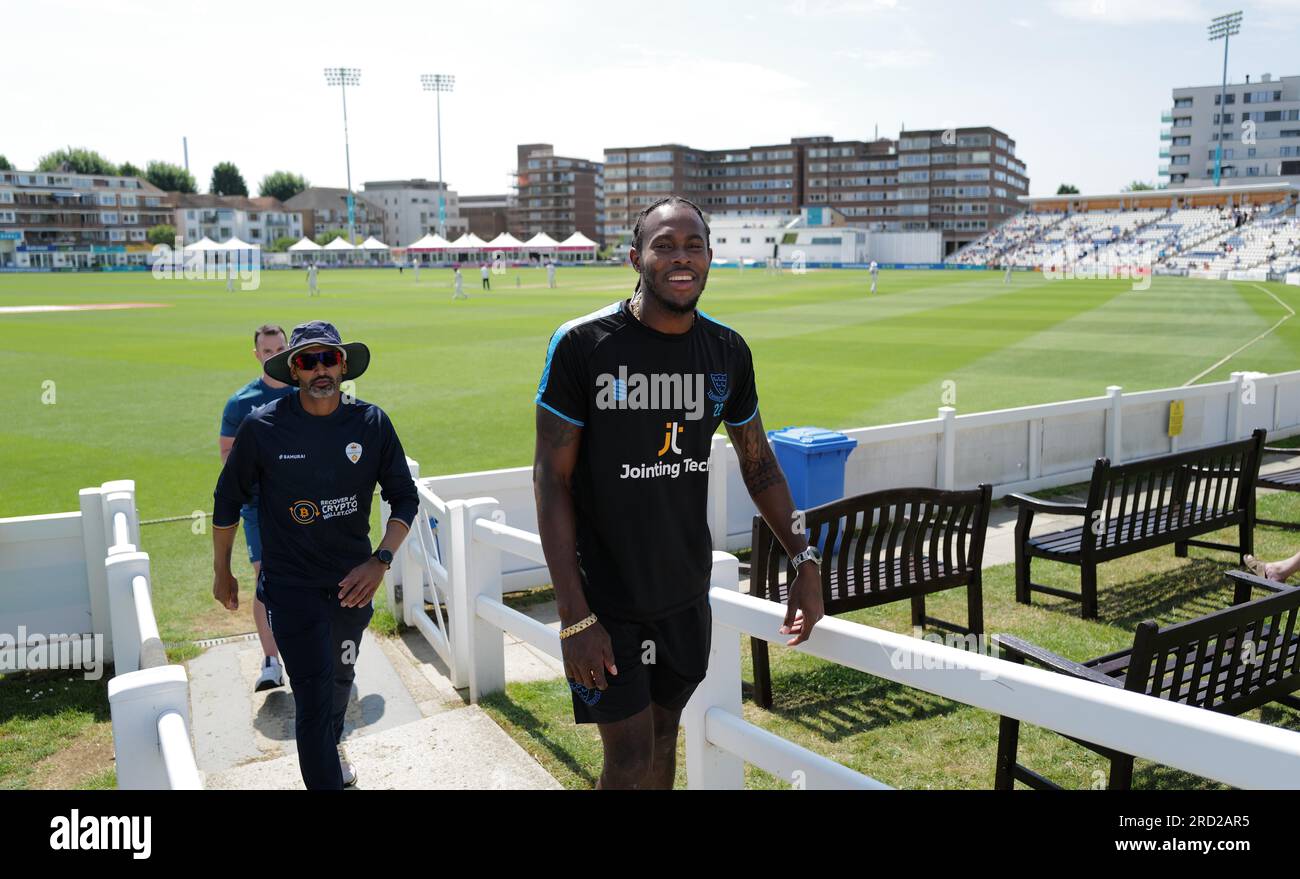 Sussex and England cricketer Jofra Archer seen back in training at the