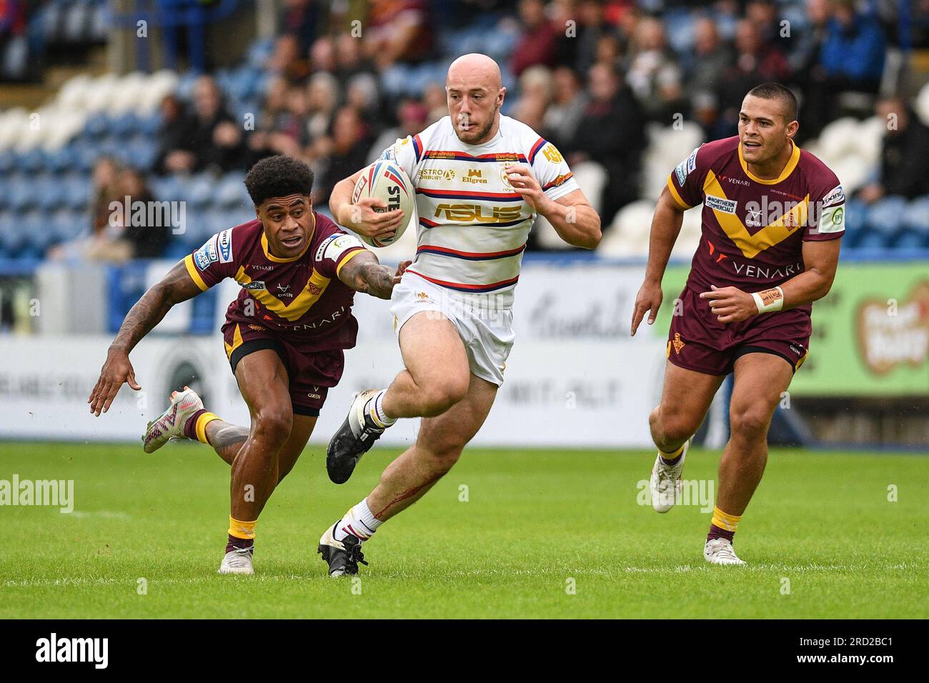Huddersfield, England 14th July 2023 Wakefield Trinity's Lee Kershaw makes break. Betfred