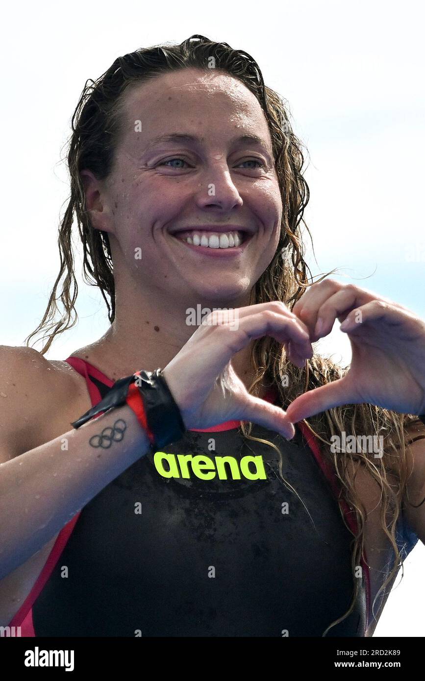 Fukuoka, Japan. 18th July, 2023. Leonie Beck of Germany celebrates after the open water women