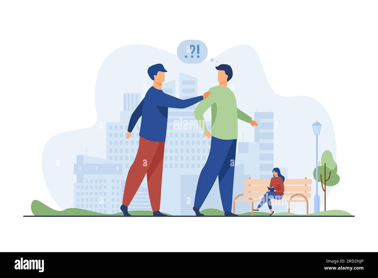 Man asking question other man in park Stock Vector