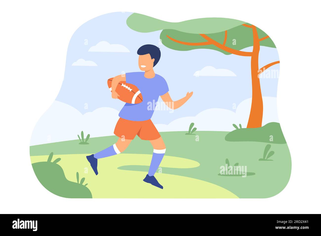 Cheerful young boy playing rugby game Stock Vector