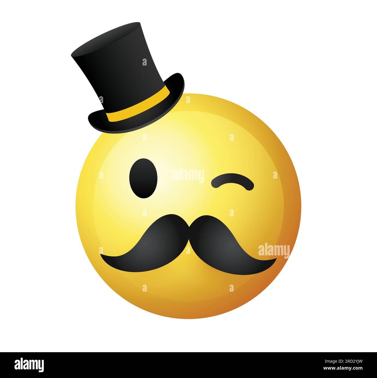 High quality emoticon on white background. Yellow face with mustaches