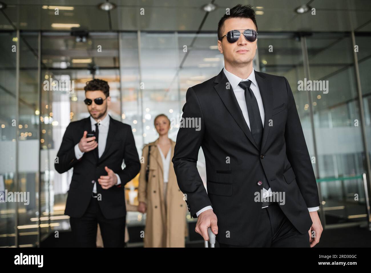 private security service, personal safety concept, handsome bodyguards