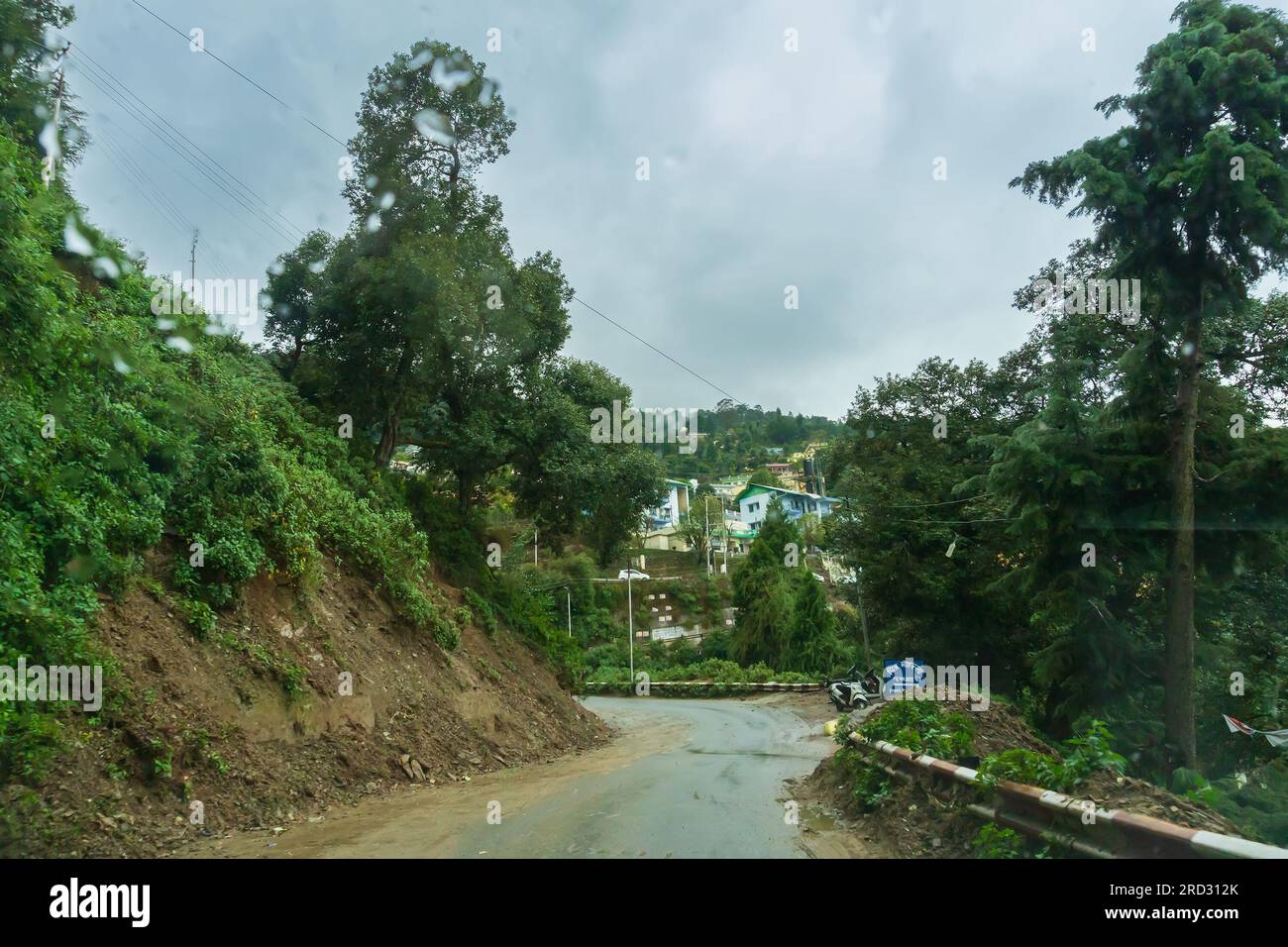 Pauri, Garhwal, Uttrakhand, India - 3rd November 2018 : Monsoon on the hilly streets of Pauri, mountains of Himalayas.Climate change effect on hills. Stock Photo