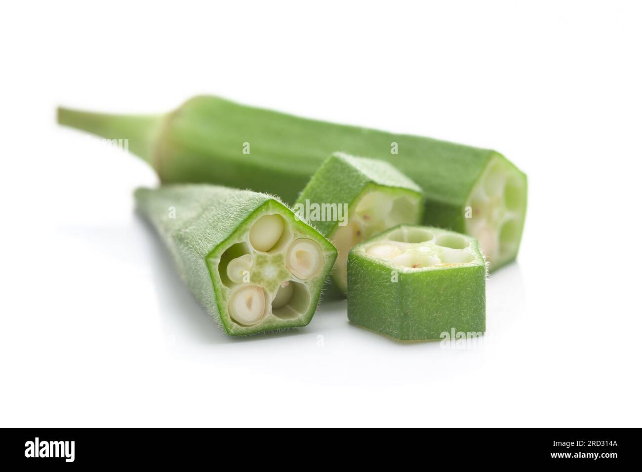 Closeup of organic green fresh Okra or ladies' fingers fruits( Abelmoschus esculentus ) in