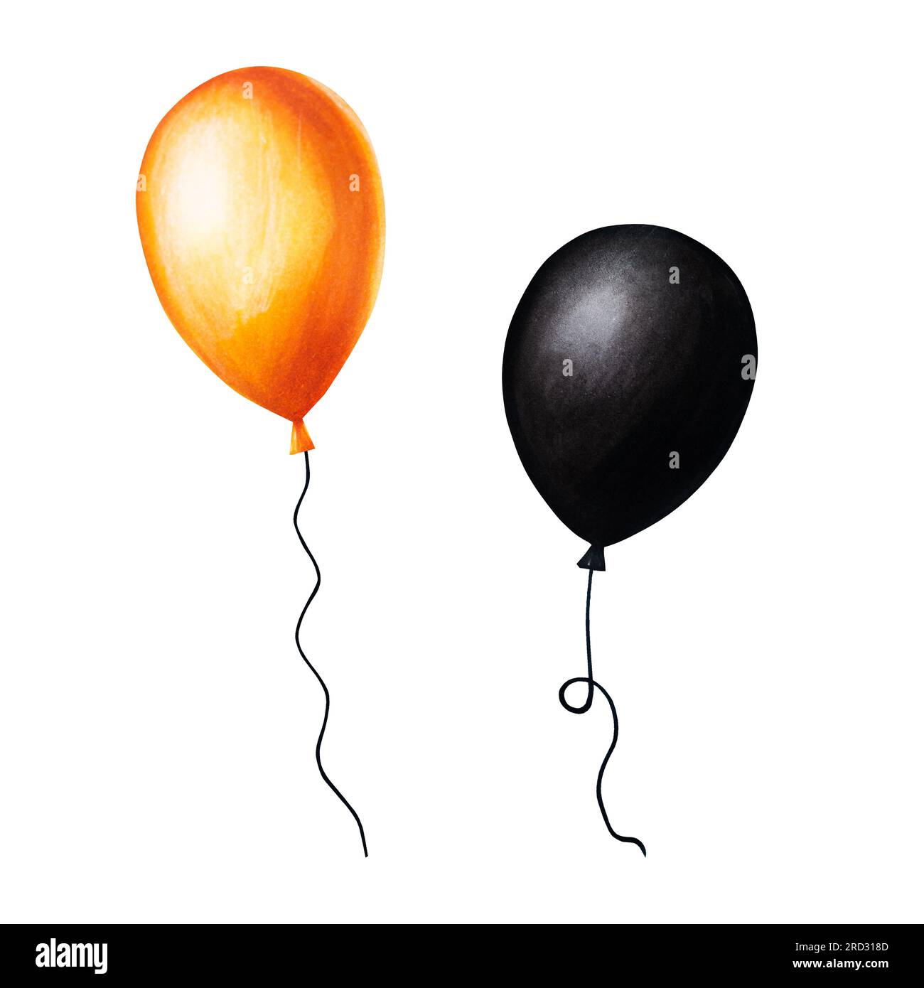 Watercolor Halloween balloons on a string illustration. Hand painting  orange, black, white balloon sketch isolated on white background. For  designers Stock Photo - Alamy