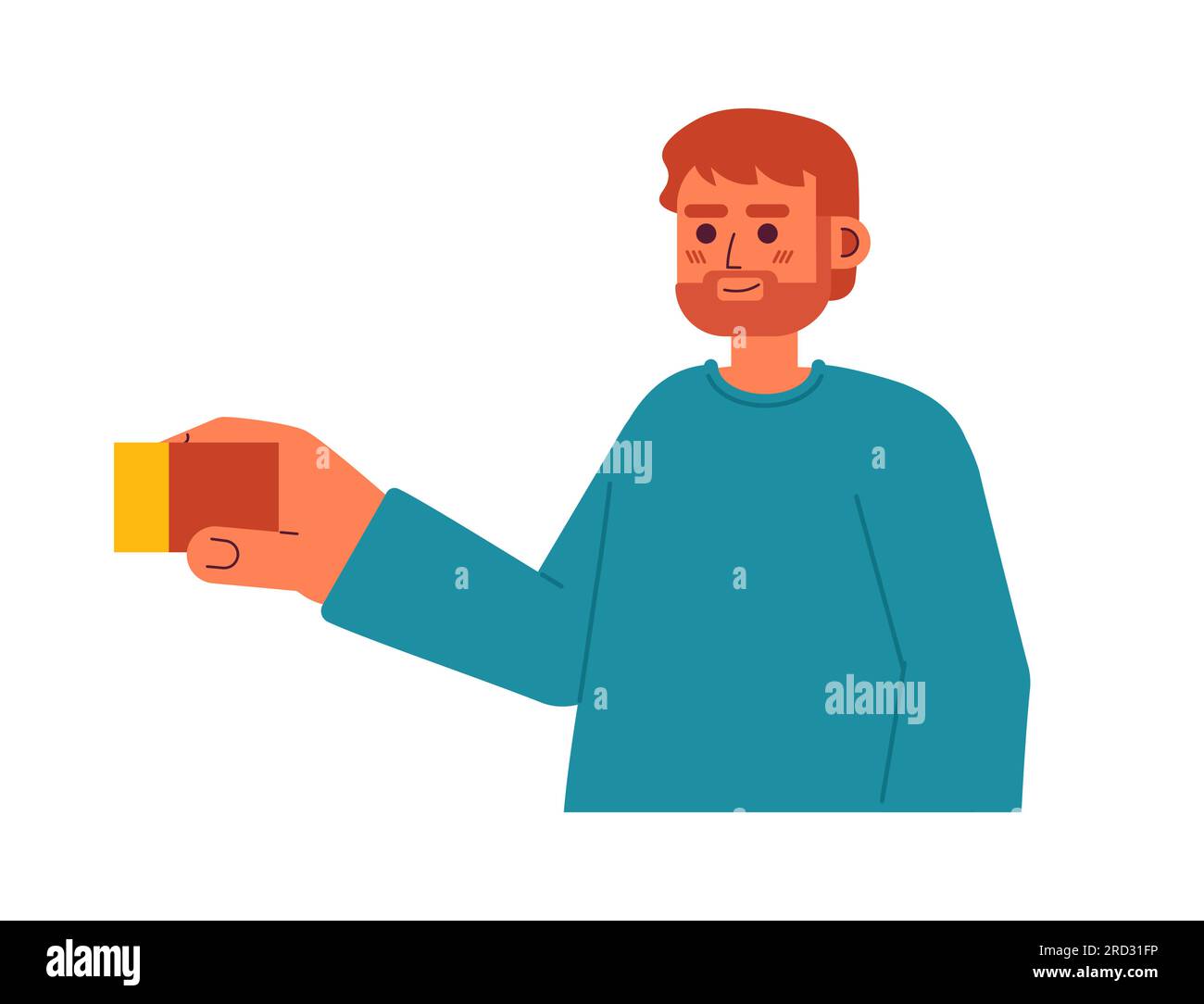 Happy bearded dad holding constructor cube semi flat color vector character Stock Vector