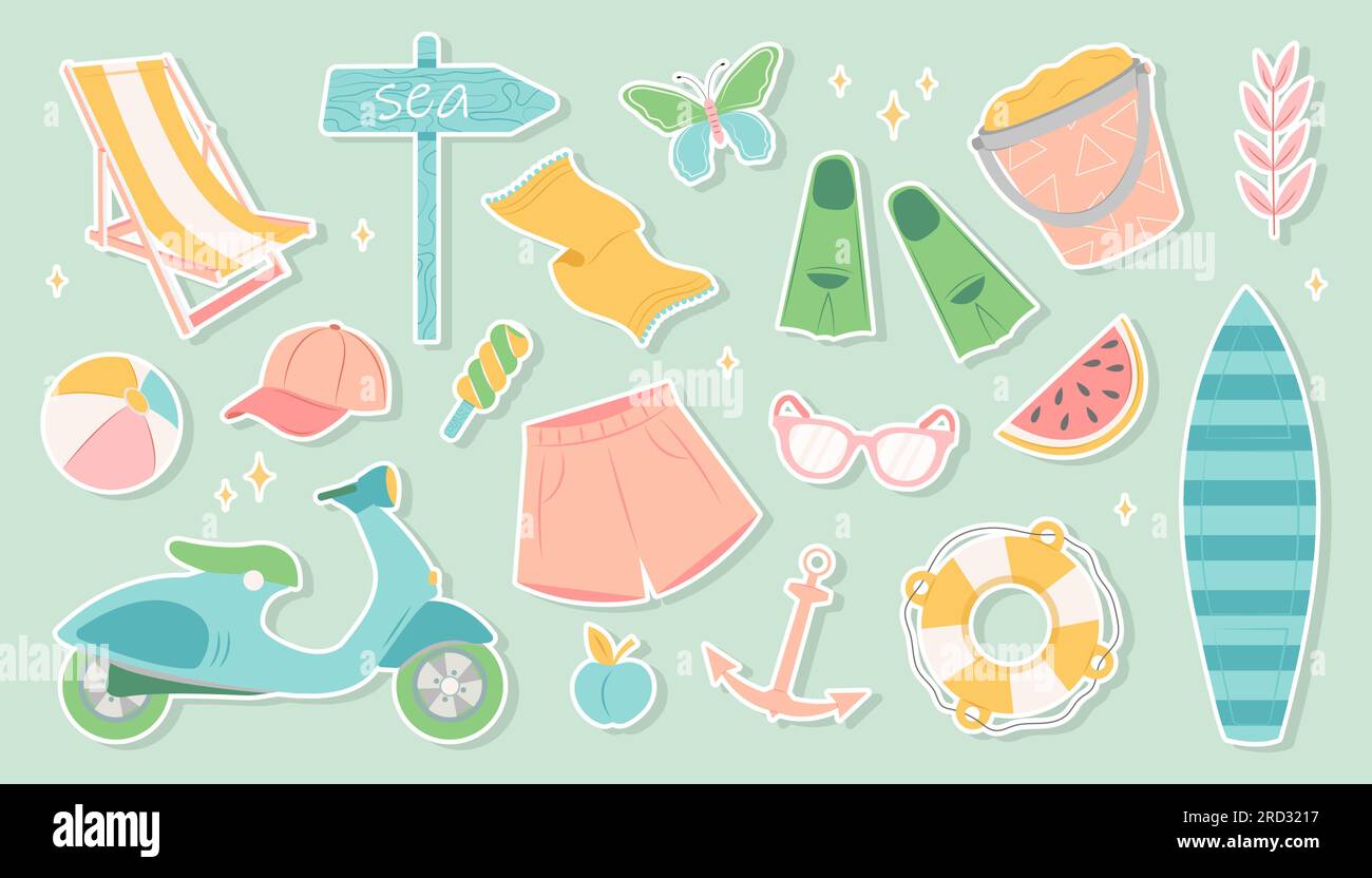 Summer set of cute elements Stock Vector