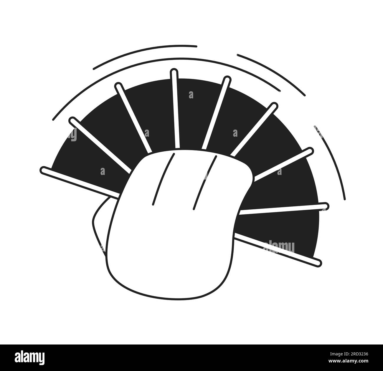 Hand with folding fan cooling down monochromatic flat vector character
