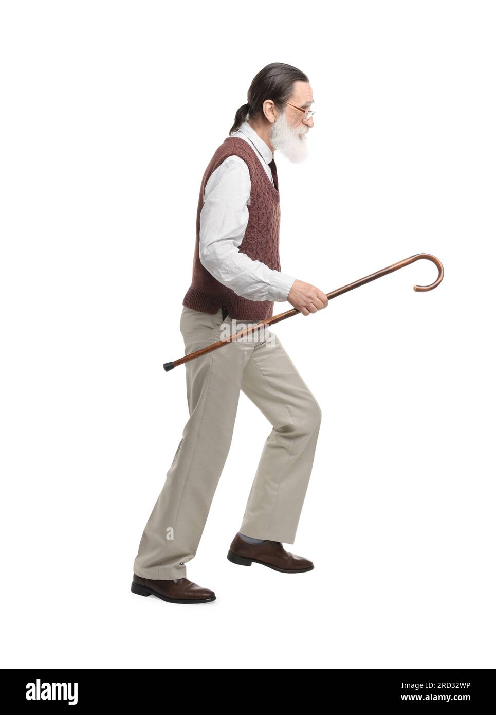 Senior man with walking cane on white background Stock Photo - Alamy