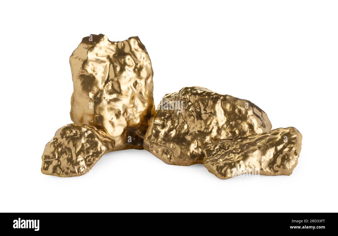 Pile of shiny gold nuggets on white background Stock Photo - Alamy