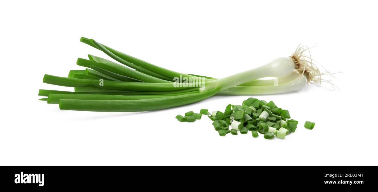 Whole and chopped green onion isolated on white Stock Photo - Alamy