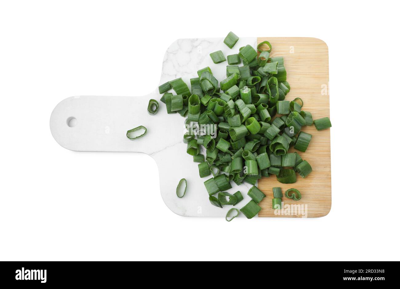 Chopped fresh green onion isolated on white, top view Stock Photo - Alamy