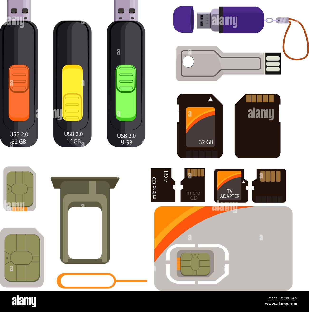 Memory cards icons set Stock Vector